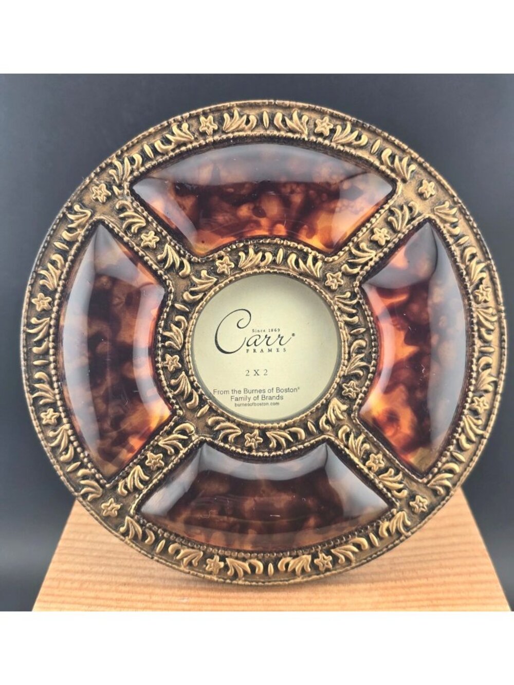 Carr 2x2 Round Faux Tortoiseshell & Gold Ornate Photo Frame